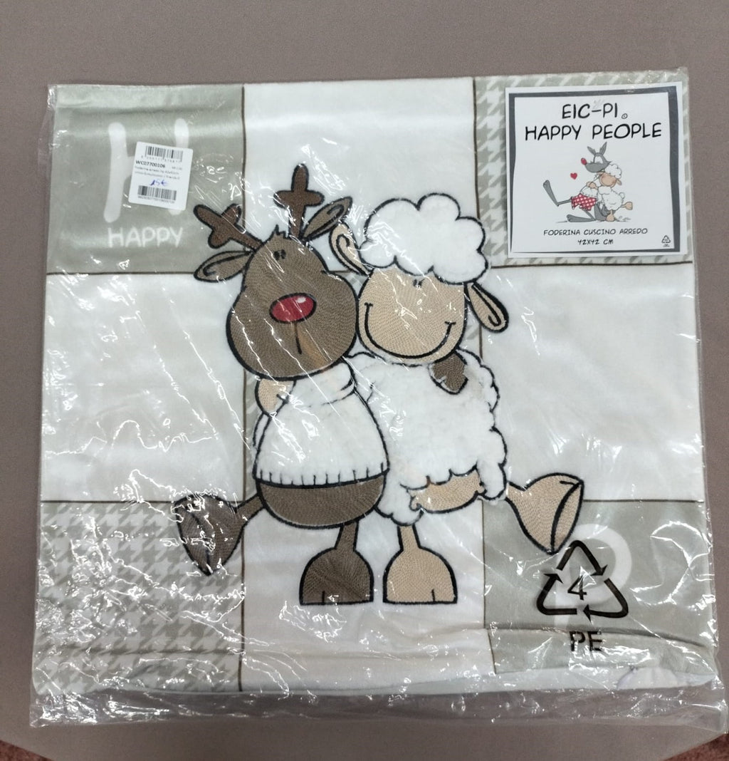 Foderina Cuscino Velluto Happy People Friends 42x42 Tortora SENZA IMBOTTITURA