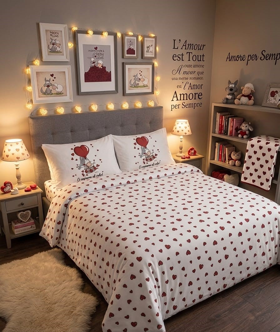 Completo Letto Matrimoniale Happy People 100% cotone Percalle 180 Fili