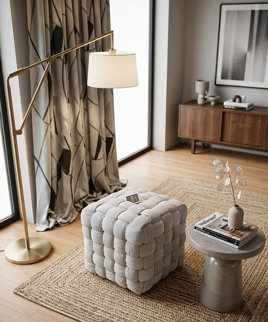 Pouf Cubo Imbottito A Intreccio Daunex Naturale 38x38x41