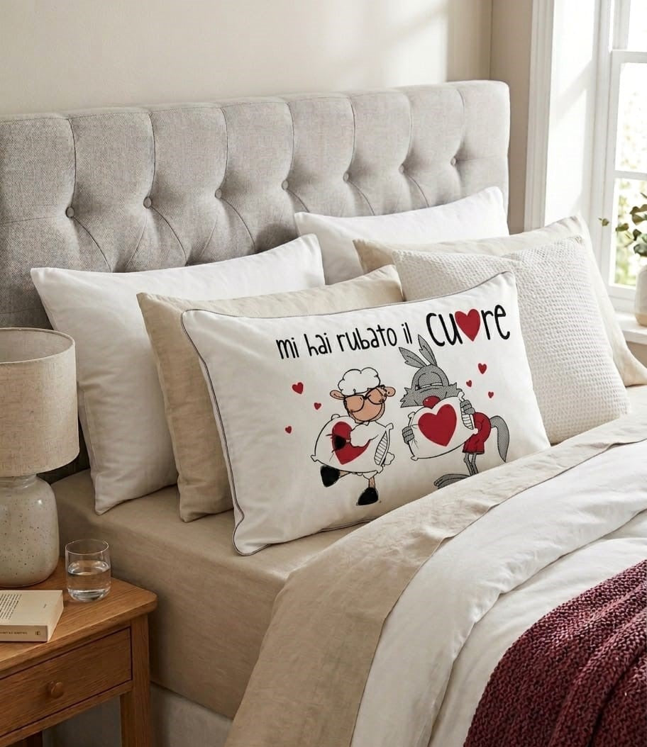 Federa Cuscino Happy People 50x80 CUORI RUBATI